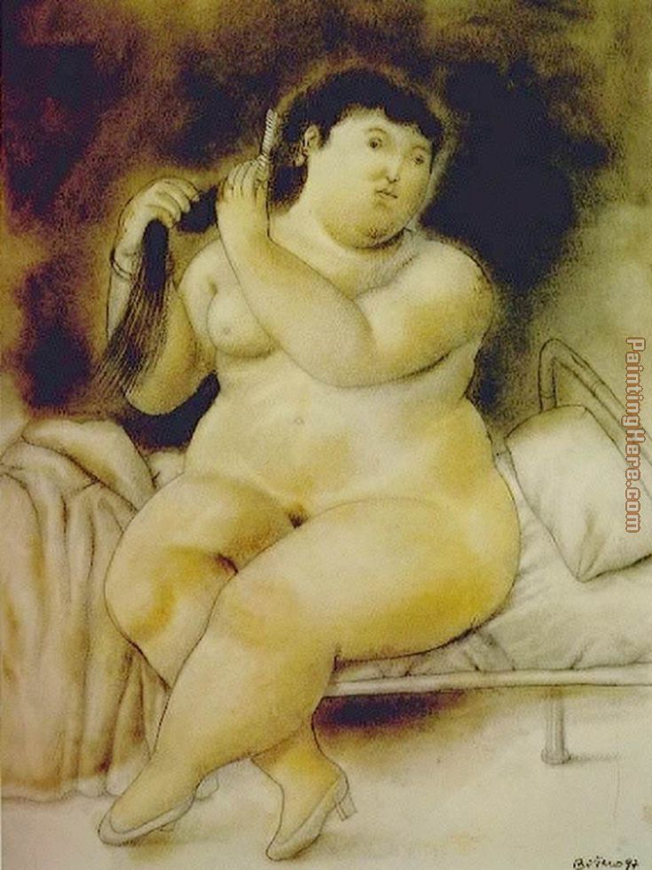Mujer en la cama painting - Fernando Botero Mujer en la cama art painting